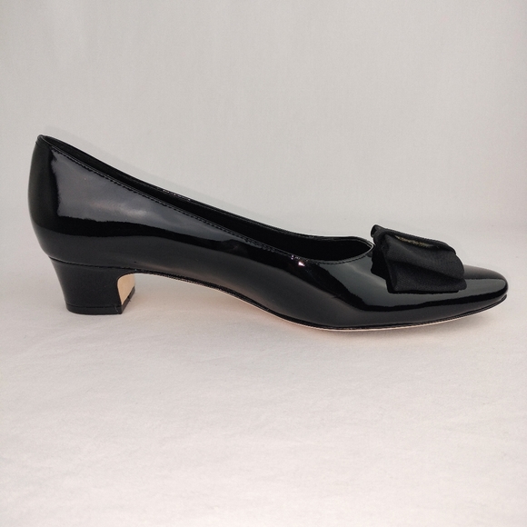 NWOT VanEli Black Patent Leather Almond Toe Chunky Kitten Heel w/ Bow Sz. 8 S - Picture 4 of 9